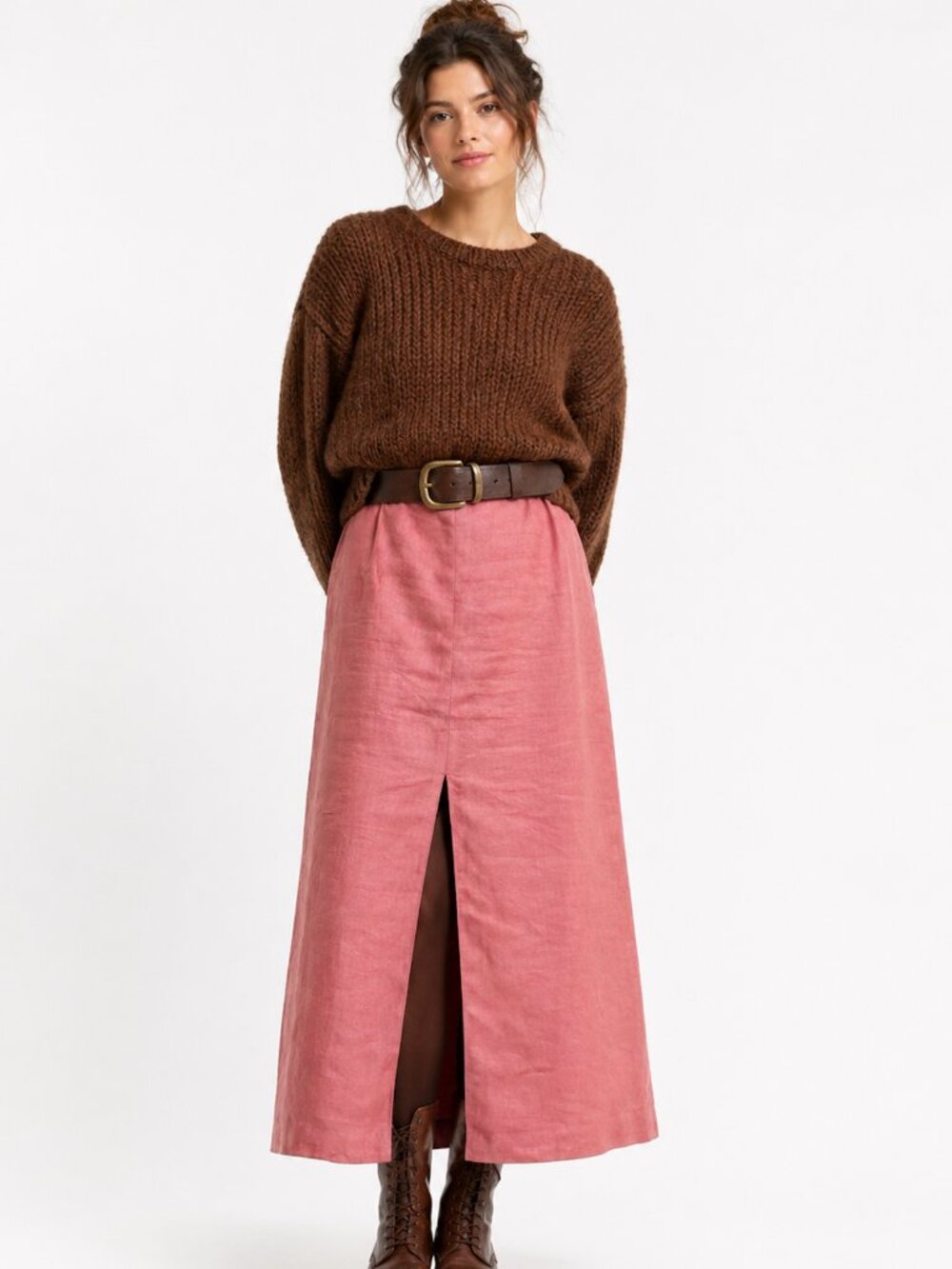 Vintage Mothwurf Austria Pink Linen Maxi Skirt - W 28"